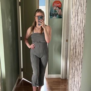 striped jumpsuit with pockets